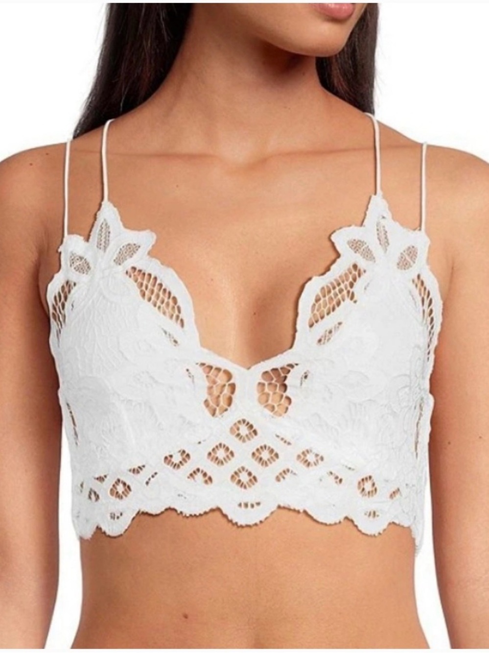 Free People Adella White Lace Bralette Crop Top * FLAWED *